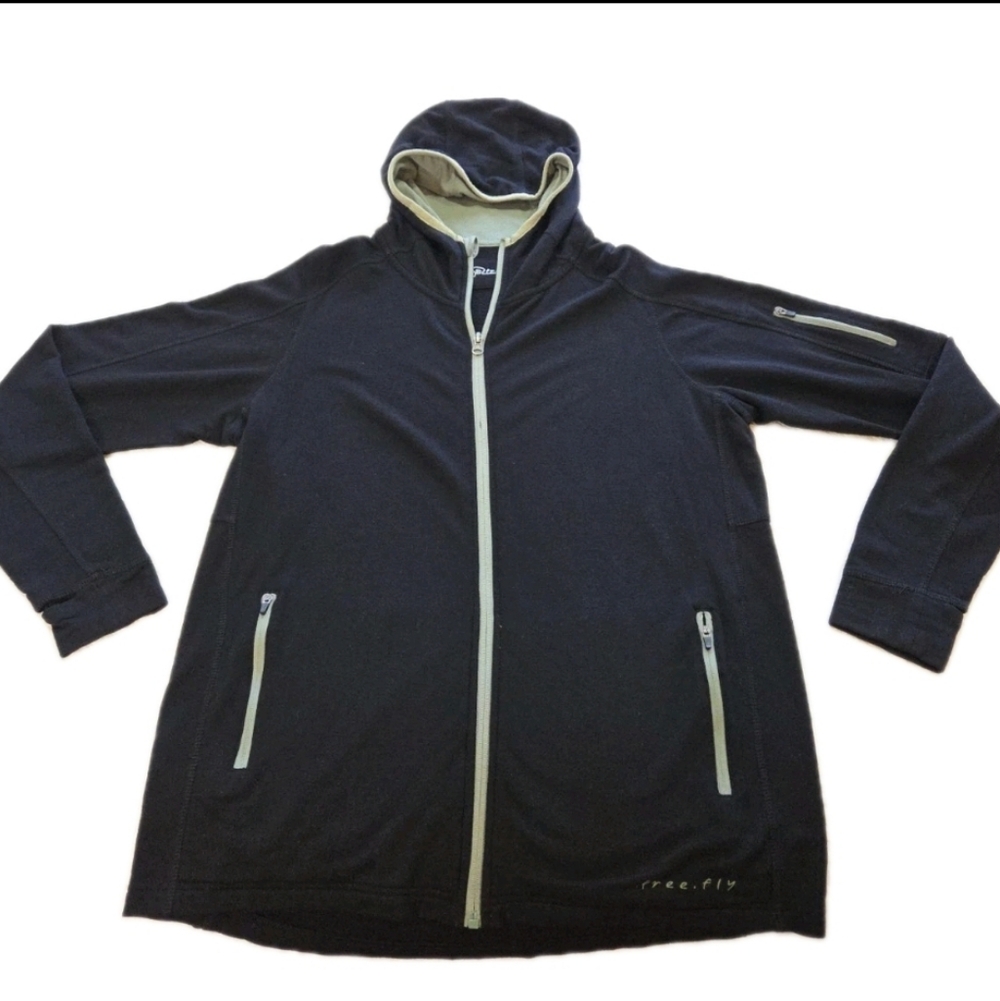 Free Fly Black Bamboo Lightweight Fleece Full Zip Hoodie Jacket Men's Medium